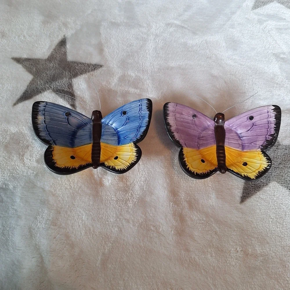 Yankee Butterfly Tea Light Candle Holders Blue & Purple Ceramic